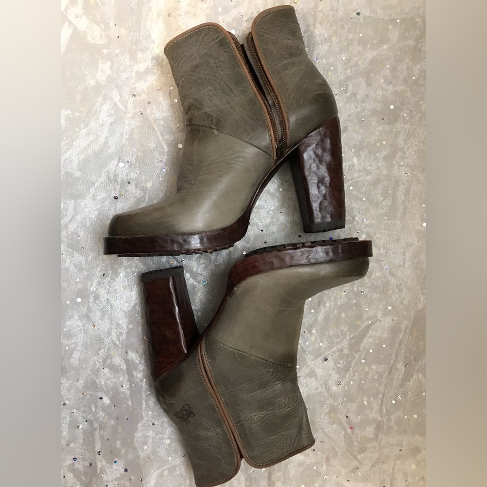 Gray leather Fluevog boots